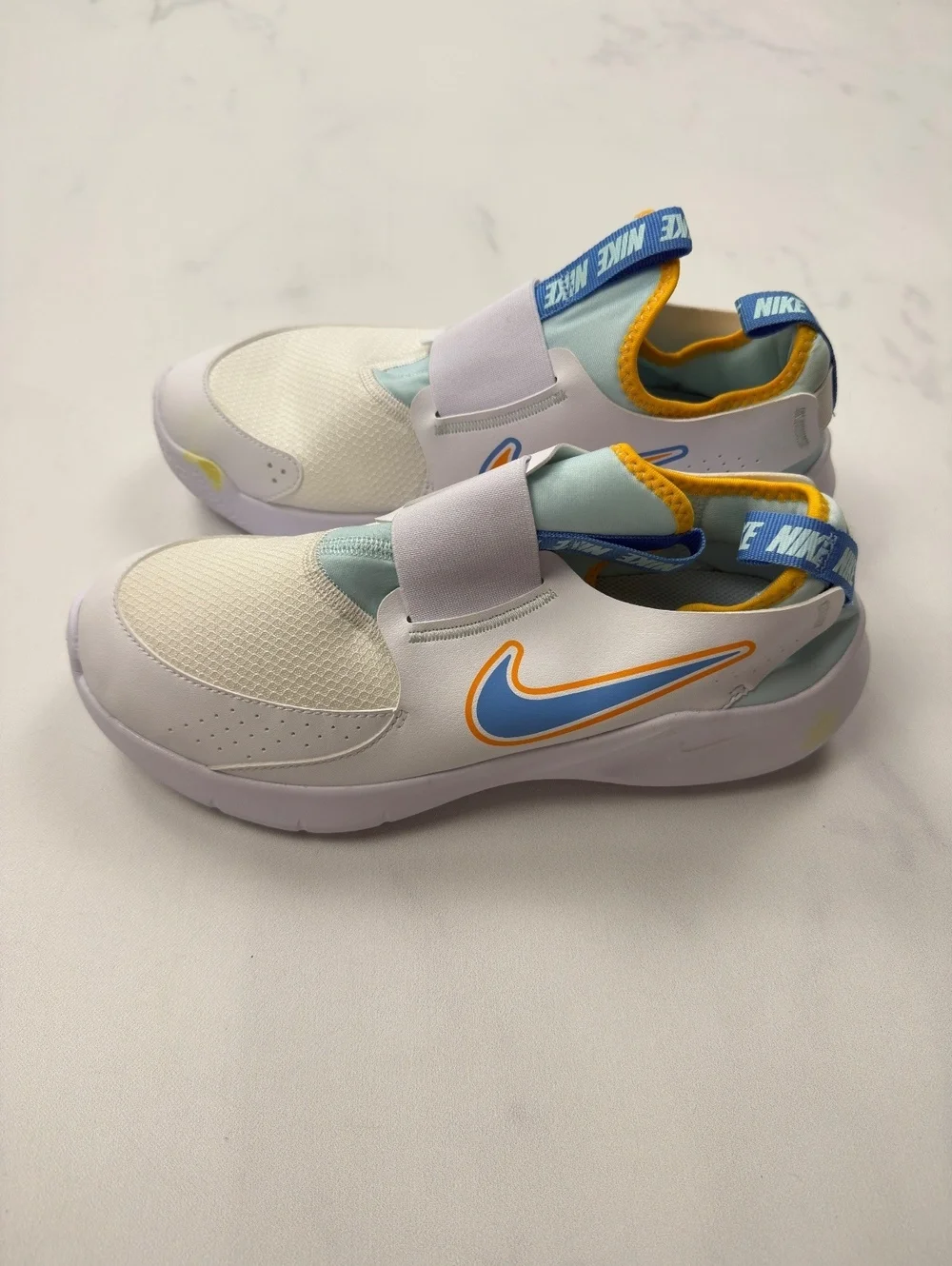 Nike Flex Runner Slip-On Sneakers White Blue Orange Modern Casual - Girls 7Y